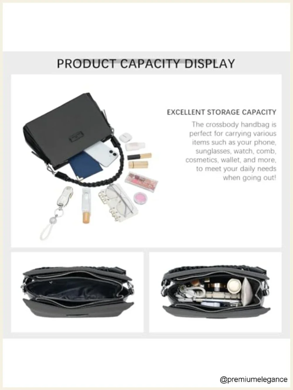 Braided Handle Shoulder Crossbody Bag Textured PU Leather Satchel